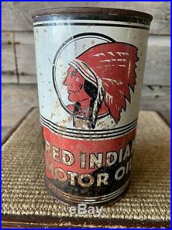 Vintage Red Indian Oil Can Motor Oil Quart