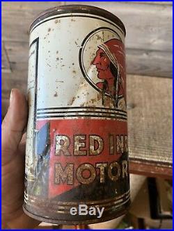 Vintage Red Indian Oil Can Motor Oil Quart
