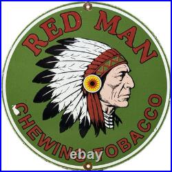 Vintage Red Man Chewing Tobacco Porcelain Sign Dealership Motor Gas Oil Chief Vintage Red Man Chewing Tobacco Porcelain Sign Dealership Motor Gas Oil Chief