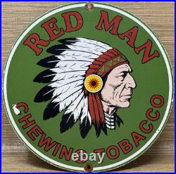 Vintage Red Man Chewing Tobacco Porcelain Sign Dealership Motor Gas Oil Chief Vintage Red Man Chewing Tobacco Porcelain Sign Dealership Motor Gas Oil Chief