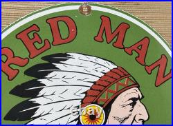 Vintage Red Man Chewing Tobacco Porcelain Sign Dealership Motor Gas Oil Chief Vintage Red Man Chewing Tobacco Porcelain Sign Dealership Motor Gas Oil Chief