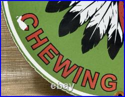 Vintage Red Man Chewing Tobacco Porcelain Sign Dealership Motor Gas Oil Chief Vintage Red Man Chewing Tobacco Porcelain Sign Dealership Motor Gas Oil Chief