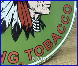 Vintage Red Man Chewing Tobacco Porcelain Sign Dealership Motor Gas Oil Chief Vintage Red Man Chewing Tobacco Porcelain Sign Dealership Motor Gas Oil Chief
