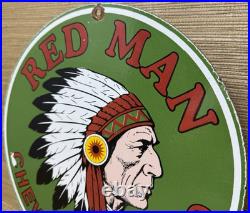 Vintage Red Man Chewing Tobacco Porcelain Sign Dealership Motor Gas Oil Chief Vintage Red Man Chewing Tobacco Porcelain Sign Dealership Motor Gas Oil Chief