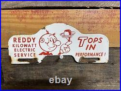 Vintage Reddy Kilowatt Porcelain Sign Electric Power Co. Gas Oil Tag Topper Sign