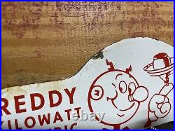 Vintage Reddy Kilowatt Porcelain Sign Electric Power Co. Gas Oil Tag Topper Sign