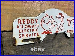 Vintage Reddy Kilowatt Porcelain Sign Electric Power Co. Gas Oil Tag Topper Sign