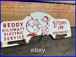 Vintage Reddy Kilowatt Porcelain Sign Electric Power Co. Gas Oil Tag Topper Sign