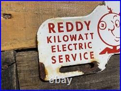 Vintage Reddy Kilowatt Porcelain Sign Electric Power Co. Gas Oil Tag Topper Sign