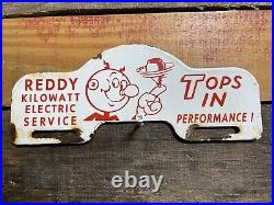 Vintage Reddy Kilowatt Porcelain Sign Electric Power Co. Gas Oil Tag Topper Sign