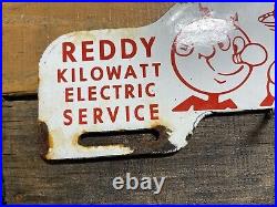 Vintage Reddy Kilowatt Porcelain Sign Electric Power Co. Gas Oil Tag Topper Sign