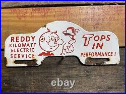 Vintage Reddy Kilowatt Porcelain Sign Electric Power Co. Gas Oil Tag Topper Sign