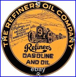 Vintage Refiners Gasoline Porcelain Sign Motor Oil Gas Station Pump Plate