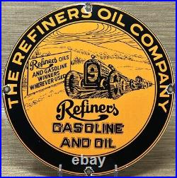 Vintage Refiners Gasoline Porcelain Sign Motor Oil Gas Station Pump Plate