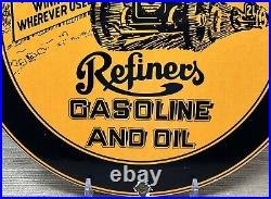 Vintage Refiners Gasoline Porcelain Sign Motor Oil Gas Station Pump Plate