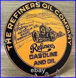 Vintage Refiners Gasoline Porcelain Sign Motor Oil Gas Station Pump Plate