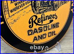 Vintage Refiners Gasoline Porcelain Sign Motor Oil Gas Station Pump Plate