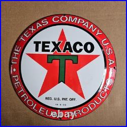 Vintage Reg. U. S. Pat. Texaco Old Us Gasoline Oil Gas Pump Enamel Porcelain Sign
