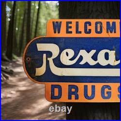 Vintage Rexall Drugs Porcelain Sign Drugs Walgreens Pharmacy Gas Oil 12x 7 1/2