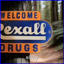 Vintage Rexall Drugs Porcelain Sign Drugs Walgreens Pharmacy Gas Oil 12x 7 1/2