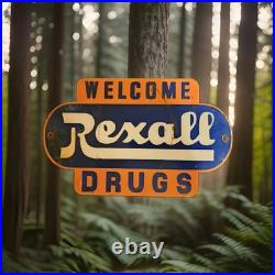 Vintage Rexall Drugs Porcelain Sign Drugs Walgreens Pharmacy Gas Oil 12x 7 1/2