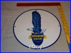Vintage Richfield Eagle Hi Octane Gasoline 11 3/4 Porcelain Metal Gas Oil Sign