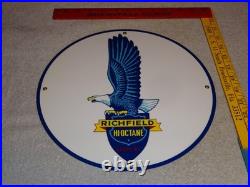 Vintage Richfield Eagle Hi Octane Gasoline 11 3/4 Porcelain Metal Gas Oil Sign