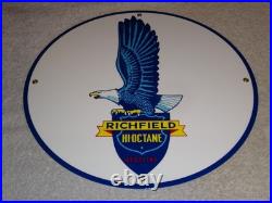 Vintage Richfield Eagle Hi Octane Gasoline 11 3/4 Porcelain Metal Gas Oil Sign Vintage Richfield Eagle Hi Octane Gasoline 11 3/4 Porcelain Metal Gas Oil Sign
