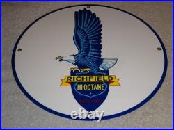 Vintage Richfield Eagle Hi Octane Gasoline 11 3/4 Porcelain Metal Gas Oil Sign
