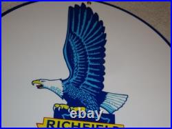Vintage Richfield Eagle Hi Octane Gasoline 11 3/4 Porcelain Metal Gas Oil Sign