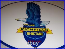 Vintage Richfield Eagle Hi Octane Gasoline 11 3/4 Porcelain Metal Gas Oil Sign