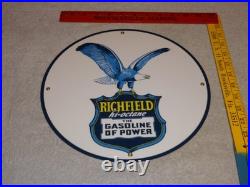 Vintage Richfield Eagle The Power Gasoline 11 3/4 Porcelain Metal Gas Oil Sign