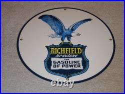 Vintage Richfield Eagle The Power Gasoline 11 3/4 Porcelain Metal Gas Oil Sign