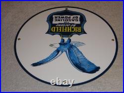 Vintage Richfield Eagle The Power Gasoline 11 3/4 Porcelain Metal Gas Oil Sign