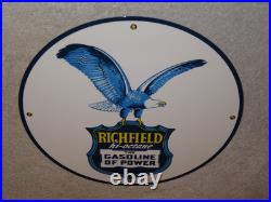 Vintage Richfield Eagle The Power Gasoline 11 3/4 Porcelain Metal Gas Oil Sign