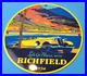 Vintage Richfield Gas Oil Porcelain Pump Plate Service Station 11 3/4 Ad Sign