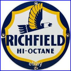 Vintage Richfield Gasoline Porcelain Sign Gas Station Pump Plate Motor Oil Vintage Richfield Gasoline Porcelain Sign Gas Station Pump Plate Motor Oil