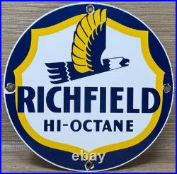 Vintage Richfield Gasoline Porcelain Sign Gas Station Pump Plate Motor Oil Vintage Richfield Gasoline Porcelain Sign Gas Station Pump Plate Motor Oil