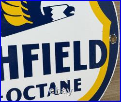 Vintage Richfield Gasoline Porcelain Sign Gas Station Pump Plate Motor Oil Vintage Richfield Gasoline Porcelain Sign Gas Station Pump Plate Motor Oil
