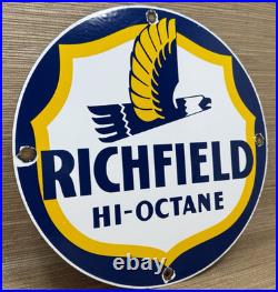 Vintage Richfield Gasoline Porcelain Sign Gas Station Pump Plate Motor Oil Vintage Richfield Gasoline Porcelain Sign Gas Station Pump Plate Motor Oil