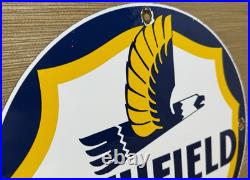 Vintage Richfield Gasoline Porcelain Sign Gas Station Pump Plate Motor Oil Vintage Richfield Gasoline Porcelain Sign Gas Station Pump Plate Motor Oil