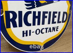 Vintage Richfield Gasoline Porcelain Sign Gas Station Pump Plate Motor Oil Vintage Richfield Gasoline Porcelain Sign Gas Station Pump Plate Motor Oil