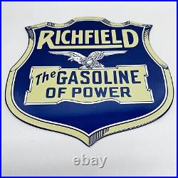 Vintage Richfield Service Station Gasoline Motor Oil Porcelain Sign