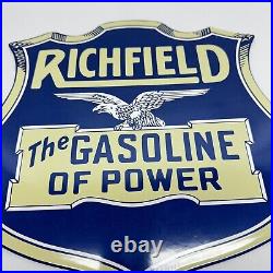 Vintage Richfield Service Station Gasoline Motor Oil Porcelain Sign