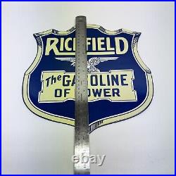 Vintage Richfield Service Station Gasoline Motor Oil Porcelain Sign