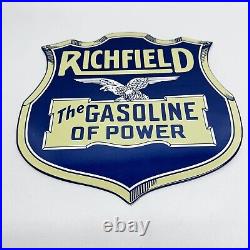 Vintage Richfield Service Station Gasoline Motor Oil Porcelain Sign