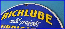 Vintage Richlube Gasoline Sign Lubricate Engine Gas Oil Pump Porcelain Sign