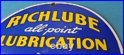 Vintage Richlube Gasoline Sign Lubricate Engine Gas Oil Pump Porcelain Sign