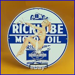 Vintage Richlube Oil Gasoline Porcelain Gas Service Station Auto Pump Plate Sign