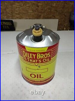 Vintage Riley Bros Inc. Five Gallon Oil Can Burlington Iowa RARE